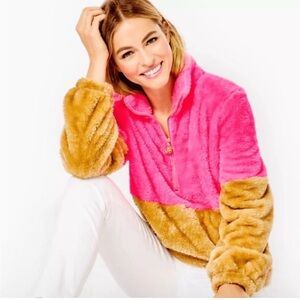 NWT Lilly Pulitzer Keela Pullover Sherpa in pink and green size XXL